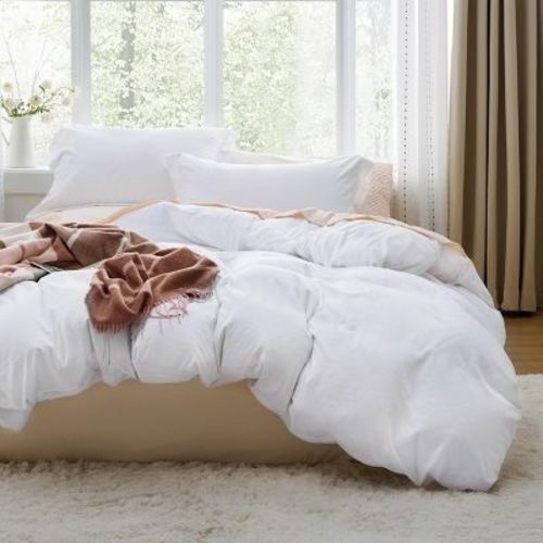 Bedsure Prewashed Duvet Cover Queen, 3 Pieces Cotton-Like Soft Bedding Set(1 Duvet Cover with Zipper Closure & 2 Pillow Shams) Bright White
