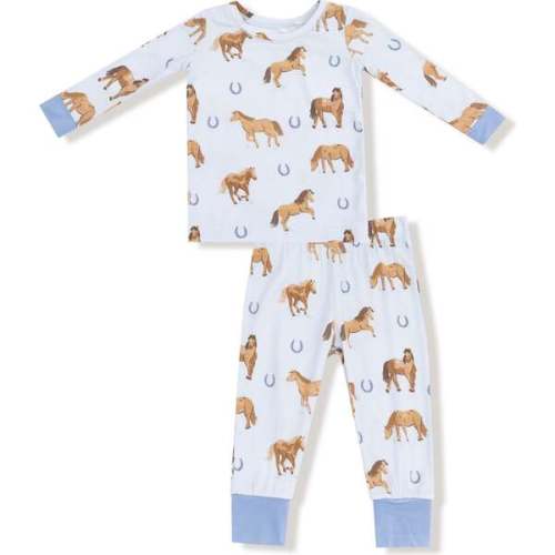 Long Sleeve Loungewear Set Horses, Blue - Angel Dear | Maisonette