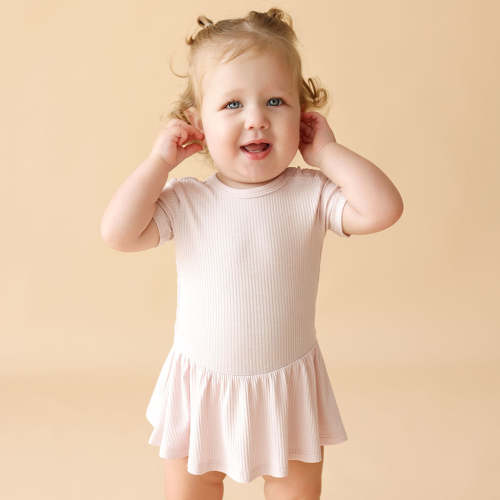 Sandy Blush Ribbed Twirl Skirt Bodysuit Dress