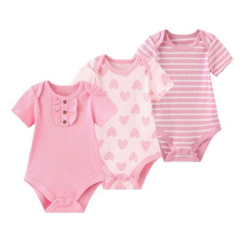 Zavbaby Baby Boy Girl Ribbed Short Sleeve Cotton Bodysuits,3-Pack,Sizes 0-12M