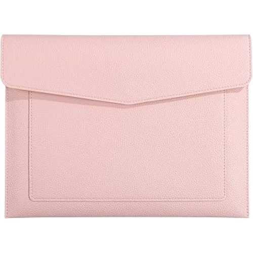 A4 Large Capacity Document Bag, Premium PU Leather File Holder, Multi-Color, Double-Layer Design, 13.39 x 10.04 Inches (Pink)