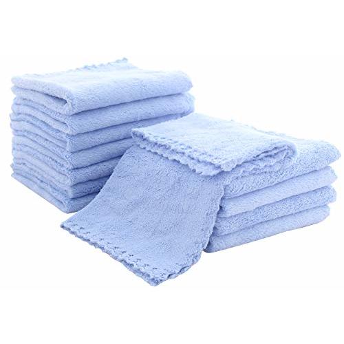 Spotted Play 12 Pack Baby Washcloths - Extra Absorbent and Soft Wash Clothes for Newborns, Infants and Toddlers - Suitable for Baby Skin and New Born - Microfiber Coral Fleece 12x12 Inches, Sky Blue