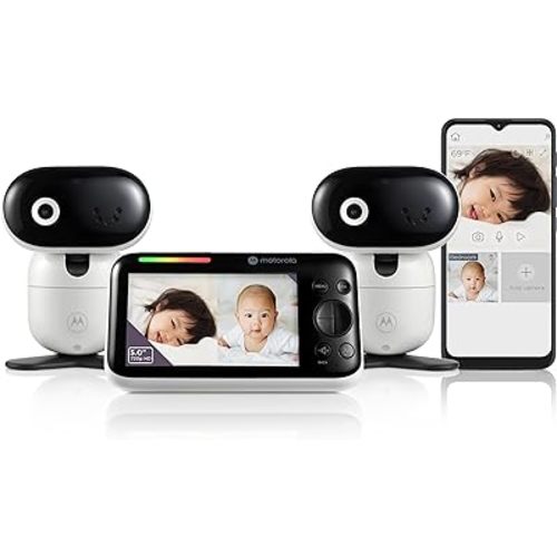 Motorola Nursery WiFi Baby Monitor with 2 Cameras, 5" Screen, Wall Mount, Long Range, 2-Way Audio, Temperature Sensor, Motorized, Lullabies, PIP1610-2 HD Connect