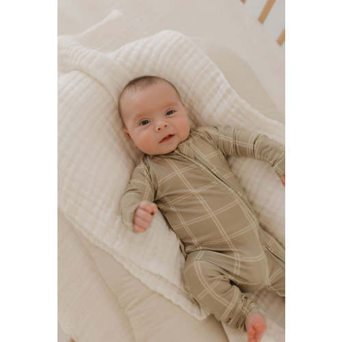 Bamboo Zip Pajamas | Linen Grid