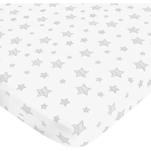 Pack and Play Fitted Sheets Compatible with Graco Playard Playpen, 38"x 26"x 5" Mini Crib Sheets, Soft Breathable Pack and Play Sheet for Boys and Girls Mini Crib Bedding, White Star