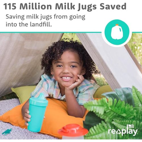 Re-Play Spill-Proof Sippy Cups - Reusable 10 Oz Set of 4, Dishwasher & Microwave Safe, Made in USA, Aqua Asst