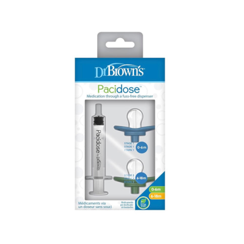 Dr. Brown's Pacidose Pacifier and Liquid Baby Medicine Dispenser with Oral Syringe and Two Sizes of Pacifier Bulbs - 0-6m and 6-18m