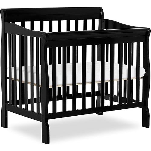Dream On Me Aden 4-in-1 Convertible Mini Baby Crib, GREENGUARD Gold & BSA Certified, Sustainable Pinewood, Non-Toxic Finish, 3 Mattress Heights, Converts to Mini Day & Twin-Size Bed - Black