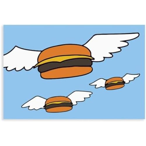 TYPOART Bob's Burgers Flying Burger Poster Canvas Posters Paintings Wall Art for Home Living Room Bathroom Office Unframe 08x12inch(20x30cm)