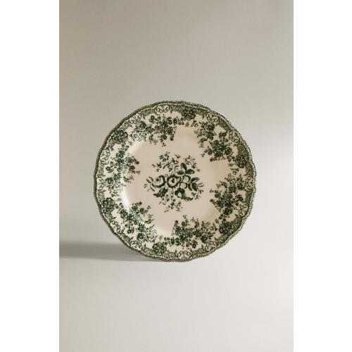 FLORAL EARTHENWARE DINNER PLATE - Dark olive | ZARA United States