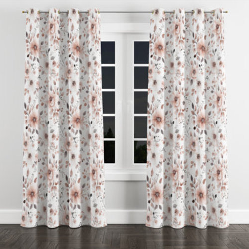 East Urban Home French Country Window curtains - Floral Pink And Grey Dusty Bloom Grommet Curtain - 1 Panel | Wayfair