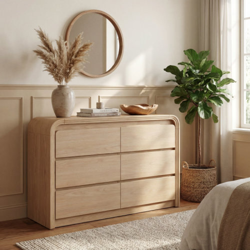 Latitude Run® Curved Edge 47.24" Width MDF 6-Drawer Dresser Storage Accent Chest | Wayfair