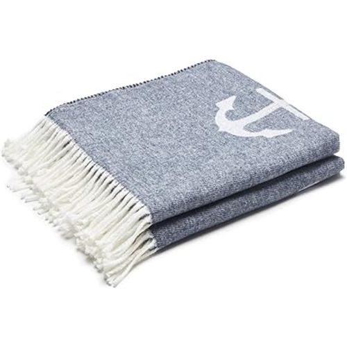 Arus Acrylic Highlands Collection Queen Size Tartan Plaid Design Throw Blanket Blue-Anchor, 60x80 inches