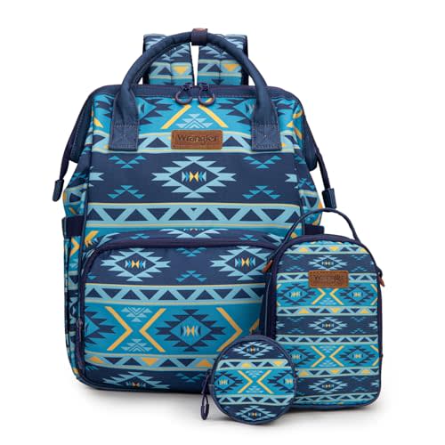 Montana West Wrangler Callie Diaper Bag Backpack with Pacifier Case, Crossbody Bottle Bag and Stroller Straps Western Pattern Multifunction Baby Travel Bag Set WG2215-9110NY