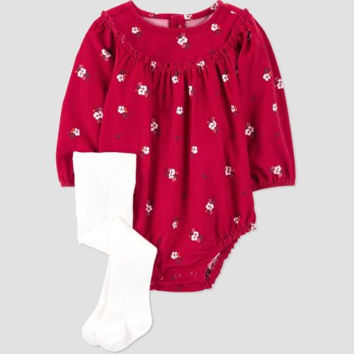 Carter's Just One You® Baby Girls' 2pc Holiday Floral Bubble Romper with Tights - Red