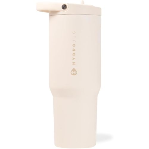HydroJug Sport - Stainless Steel Tumbler with Straw, Vacuum Insulated, 40oz Leakproof Water Bottle, Ergonomic Design, Reusable, Dishwasher Safe, Rubber Base, Durable for Gym or Outdoors, Cream