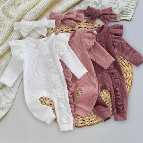 Waffle Knit Baby Jumpsuit: Ruffled Footie with Bow, Newborn Coming Home Outfit