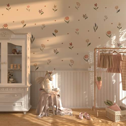 Folk Wildflower Wall Decals, Boho Floral Decals for Girls Nursery, Flower Wall Stickers, Boho Nursery Decals, Floral Decals, Girls Room