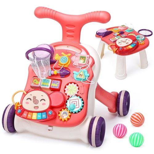CUTE STONE 2-in-1 Baby Walker for Girls, Toddlers Learning Walker, Early Educational Push Walking Toys with Detachable Activity Center for Infants 12+ Months