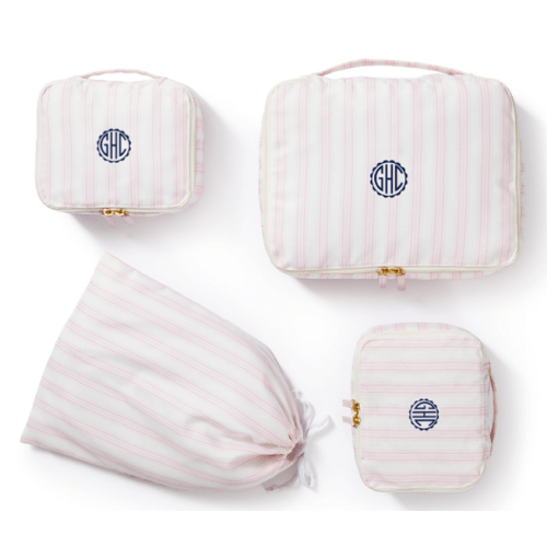 4 Piece Striped Packing Cube Set - Pink Ticking Stripe