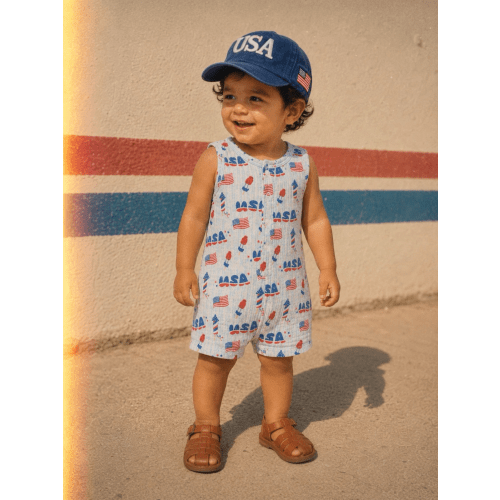Muslin Shortie Romper, 4th of July Blue – SpearmintLOVE
