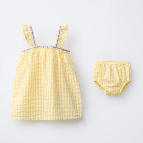 GINGHAM FLORAL DRESS AND PANTIES - Yellow | ZARA United States