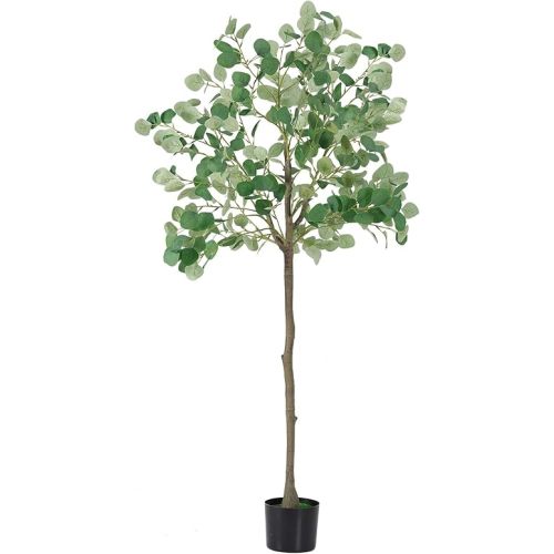 Artificial Eucalyptus Tree 5ft with Pot Indoor,Eucalyptus Tree Faux,Silk Plant Fake Eucalyptus for Outdoor Decor,Evergreen,Realistic Greenery,Faux Horticulture Living Home Topiary,Natural Wood