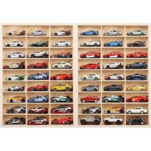 for Hotwheels Wooden Display Case,54 Space 1/64 Scale Toy Car Display Case Fit for Hotwheels Wooden Storage Display Shelf for Toy Cars Wall Mount Model Car Display Organizer Fit for Matchbox Diecast