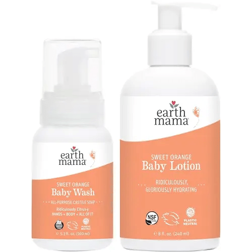 Earth Mama Bathtime Bundle | Sweet Orange Castile Baby Wash & Moisturizing Calendula Lotion