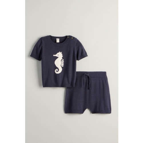 Motif Short Sleeve Cotton Blend Sweater & Shorts Set