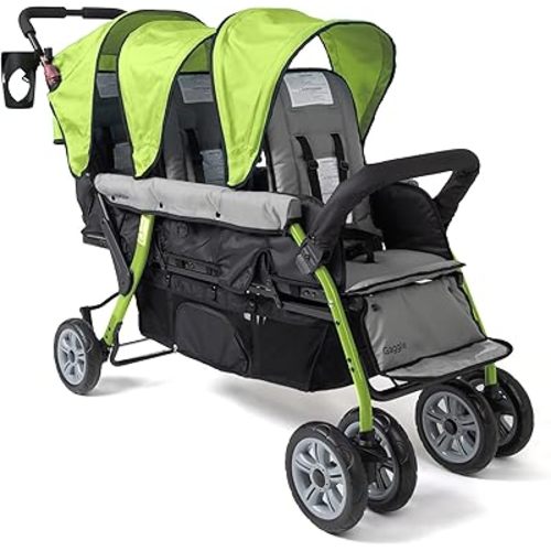 Gaggle by Foundations Compass 3 Seat Triple Stroller | Foot Brake | Shock-Absorbing All-Terrain Wheels | Easy Folding | Lime