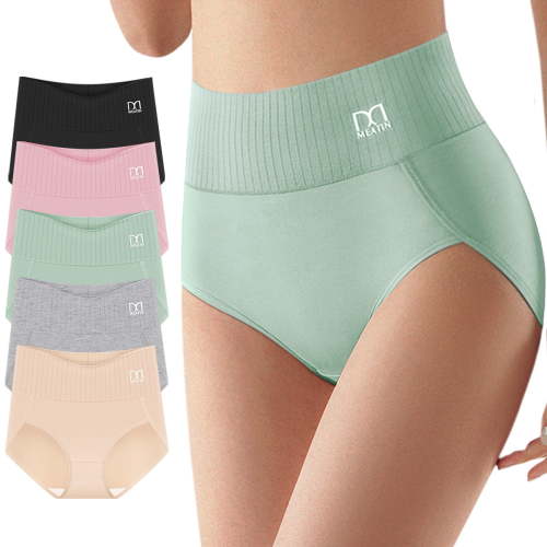 MEIYATING 5-Pack Women's High-Waist Briefs, Striped Comfortable Soft Panties, Elegant Style, Daily Essentials