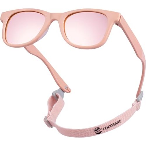 COCOSAND Kids Sunglasses with Strap Polarized Flexible Frame Soft Silicone Nose Pads for Toddler Boys Girls Ages 2-6