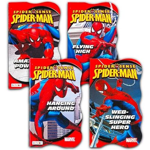 Marvel Spiderman Board Book Set - Bundle with 4 Amazing Spiderman Superhero Board Books for Boys, Girls (Spiderman Reading Book for Toddlers)