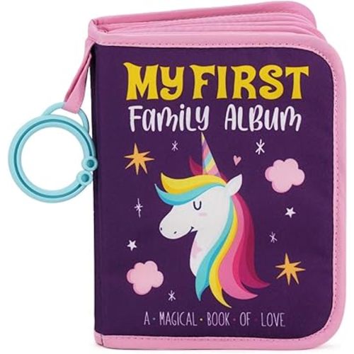 Urban Kiddy™ Baby's My First Family Album | Soft Photo Cloth Book Gift Set for Newborn Toddler & Kids (Unicorn)