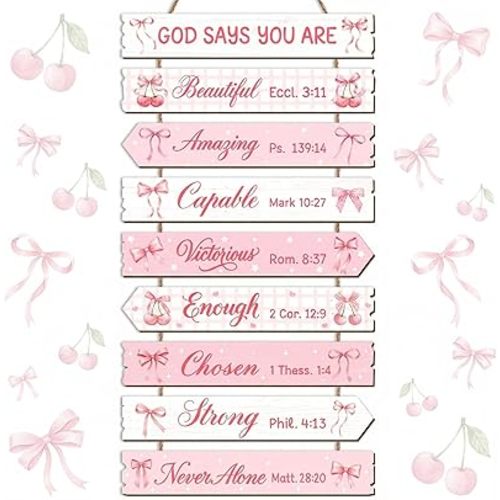 Pink Christian Decor for Girls, Bows Girl Room Wall Art Decor