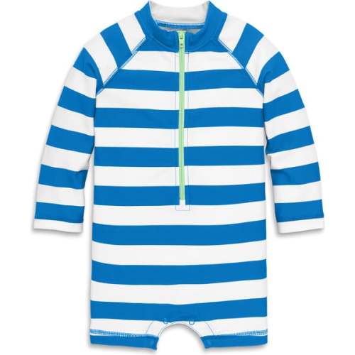 Baby One-Piece Rash Guard In Stripe, Blueberry White Stripe - Primary | Maisonette