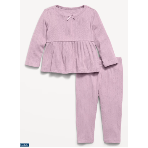 Long-Sleeve Pointelle-Knit Top and Pants Set for Baby