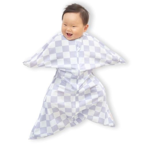 SleepingBaby Zipadee-Zip Transition Swaddle - Cozy Baby Swaddle Blanket with Zipper Convenience - Roomy Wearable Blanket for Easy Diaper Changes - Lavender Check, Medium (6-12 Month)