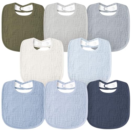 Susurration Muslin Baby Bibs 8 Pack Bandana Drool Bibs, Soft Square Adjustable Baby Drooling Bibs for Unisex Girls & Boys