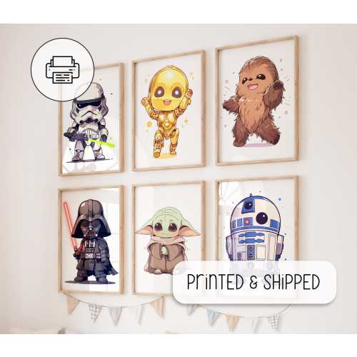 Cute Chibi Star Wars Characters - Nursery Room Decor - Art Gallery Wall - Set of 6 Starwars Posters - Baby Room Decor - Watercolor Art Print