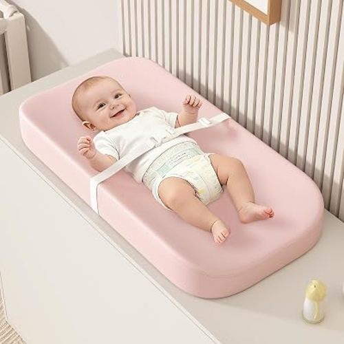 Baby Changing Pad with Leather Cover, Portable Diaper Changing Pads, Pink
