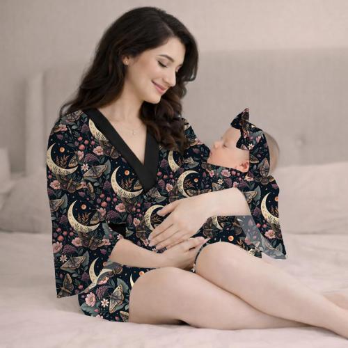 PERSONALIZED Matching Robe and Swaddle Set for Mom and Baby | Whimsical Woodland Goth Moth, Fungi, Flora