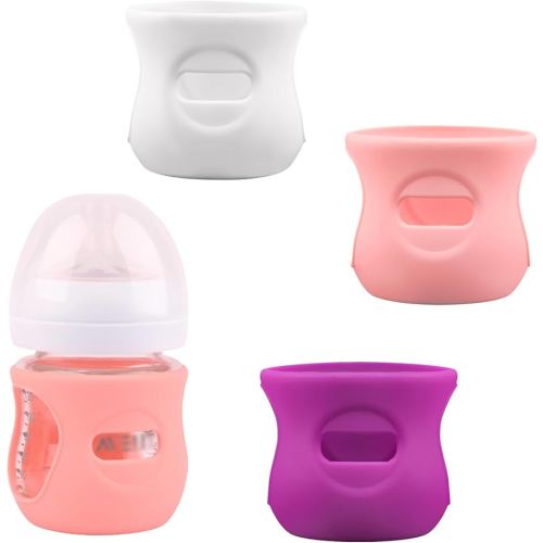 3 Pack Silicone Sleeves for Avent Natural Glass Baby Bottles, Anti Breakage Baby Bottle Holder, Compatible Philips Avent Glass Natural Baby Bottle 4 oz, BPA Free (White+Pink+Purple)