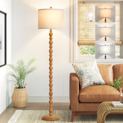 Luvkczc 62" Rustic Floor Lamp with Adjustable Color Temperatures, Retro Farmhouse Standing Lamp for Living Room, Bedroom, Corner, Dining Room - Rotary Switch Resin Floor Lamps for Home (Brown)