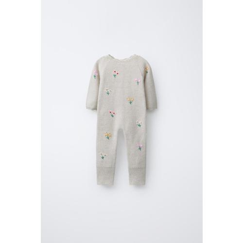 EMBROIDERED FLORAL KNIT JUMPSUIT - Light beige | ZARA United States