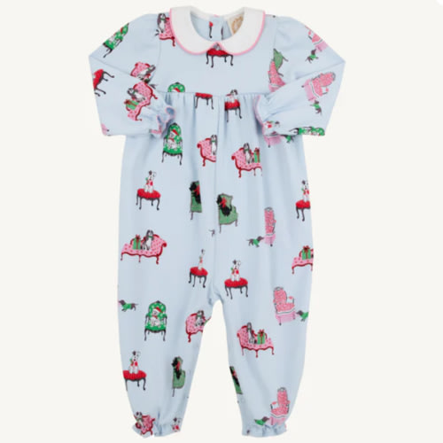 Beaufort Bonnet Long Sleeve Britt Romper - Paw-recious with Hamptons Hot Pink