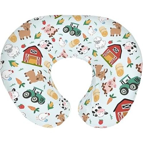 Colorful Farm Animals Baby Nursing Pillow Covers for Boy Girl Pig Cow Goat Chick Barn Tractor Nursery Feeding Pillowcase for Breastfeeding Pillows Farm Life Soft Stretchy Slipcovers for Newborn Infant