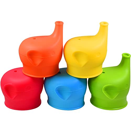 Silicone Sippy Cup Lids, 5 Packs Elephant Spill-Proof Sippy Cup for Babies, Toddlers and Kids
