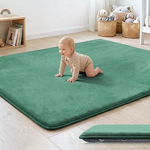 1.3" Thick Baby Floor Play Mat 50x50, Basic Padded Foam Mat for Tummy Time Crawling, Non Slip Cushioned for Babies Toddlers Infants Kids (Dark Green)